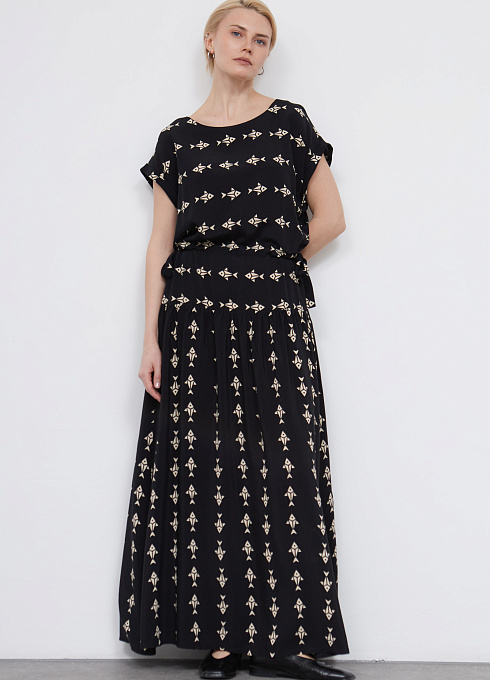 Платье длинное из крепа с принтом женское, чёрный цвет