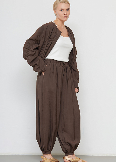 Брюки-алладины на резинке женские, цвет коричневый 