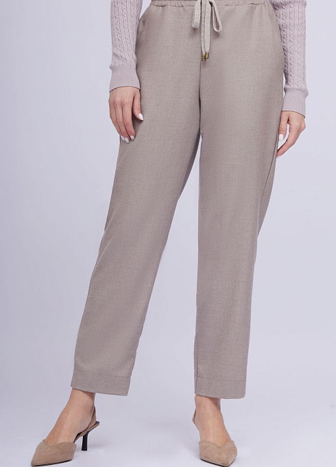 Брюки-бананы из поливискозы  женские, цвет бежевый 