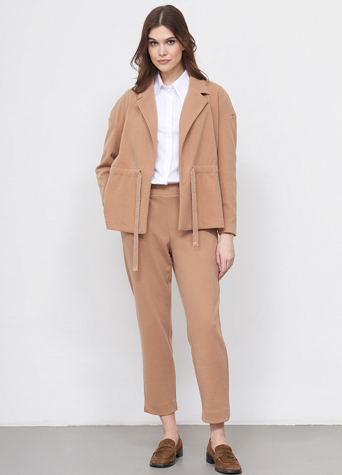 Брюки из мягкого трикотажа женские, цвет коричневый 