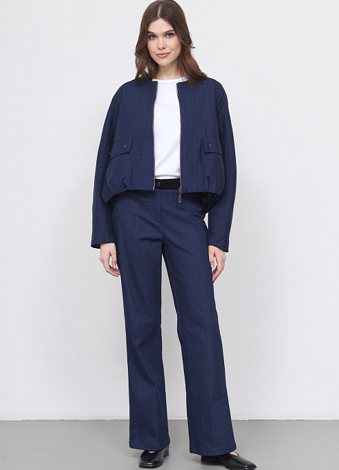 Брюки из денима с бархатным поясом женские, цвет синий