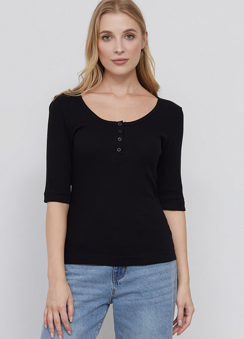 Футболка в рубчик с планкой для женщины,  чёрный цвет