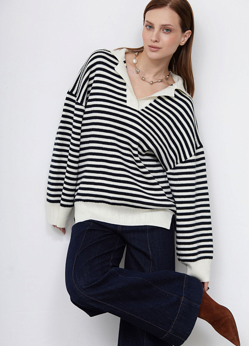 Джемпер-поло oversize в полоску женский,  многоцветный цвет