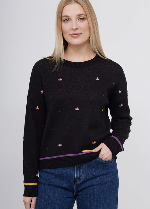 Джемпер жаккардовый женский,  чёрный цвет