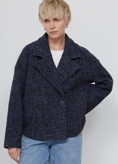 Жакет из полушерстяного букле женский, синий цвет
