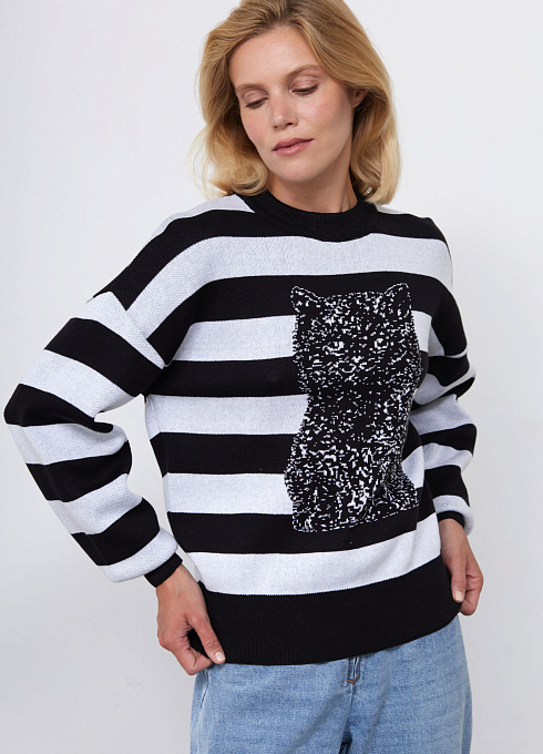 Джемпер жаккардовый в полоску женский,  многоцветный цвет
