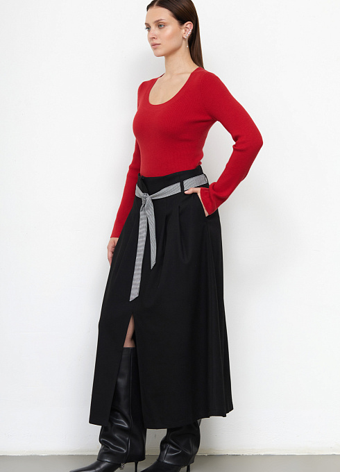 Юбка с акцентным поясом женская,  чёрный цвет