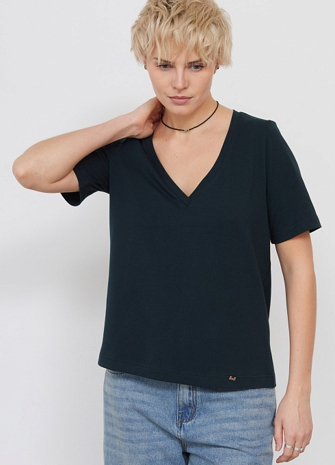 Футболка базовая с V-вырезом женский,  зеленый цвет