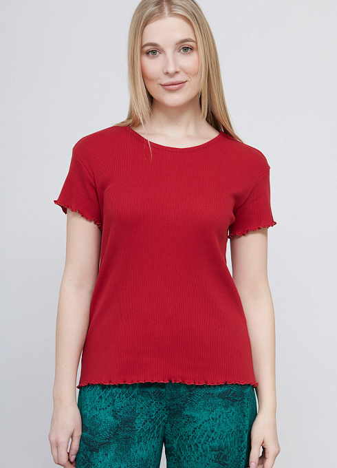 Футболка в рубчик для женщины,  красный цвет