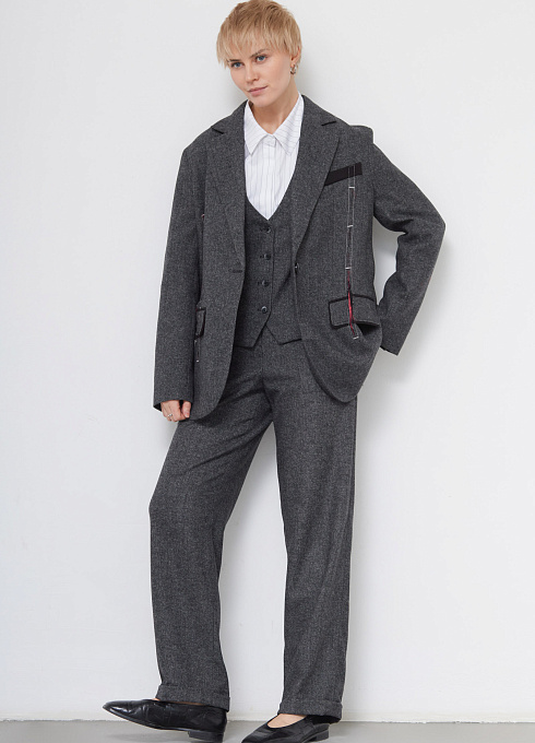 Брюки из костюмной ткани с шерстью женские, цвет серый 