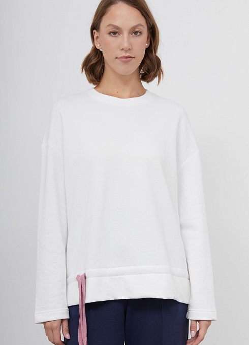 Лонгслив на кулиске с печатью женский, белый цвет