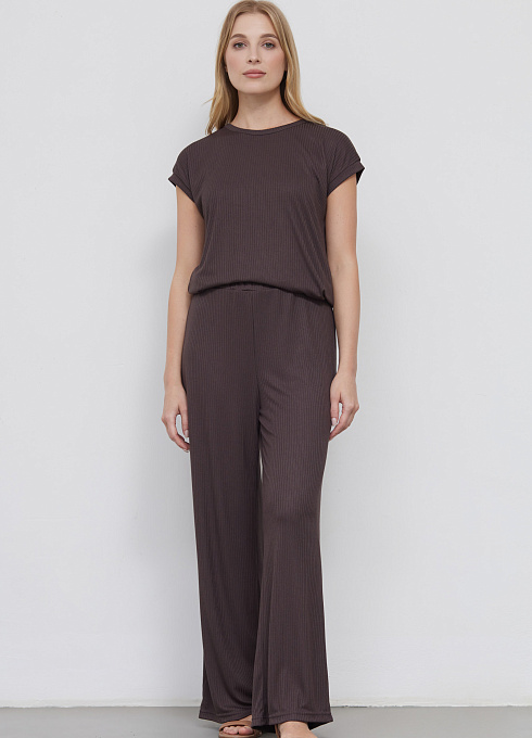 Брюки широкие в рубчик для женщины,  коричневый цвет