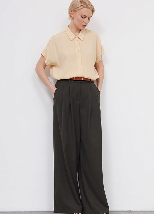 Брюки палаццо с защипами женские, цвет зеленый 