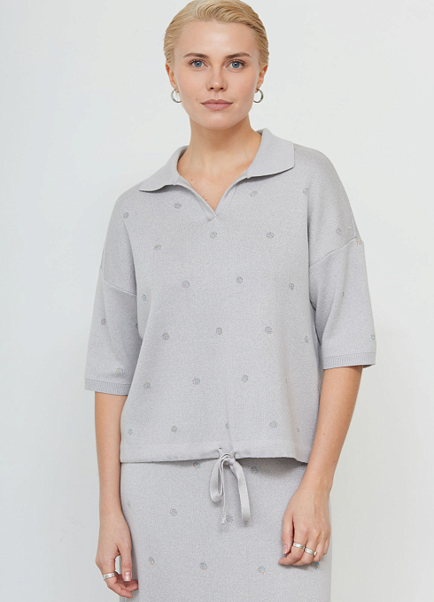 Джемпер-поло в горошек женский,  серый цвет