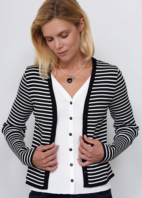 Кардиган трикотажный в полоску женский,  многоцветный цвет