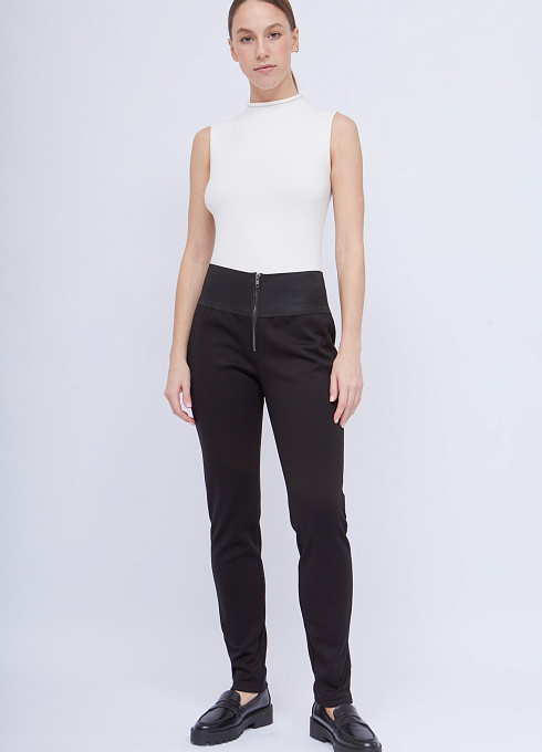 Брюки утепленные с широким поясом женские, цвет чёрный 