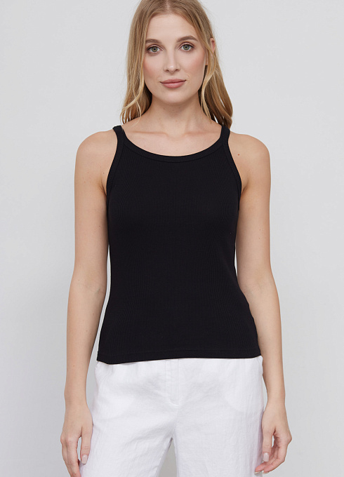 Топ базовый в рубчик для женщины,  чёрный цвет
