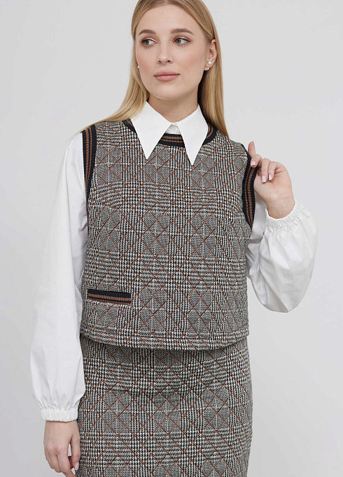 Жилет стеганый с принтом женский,  серый цвет