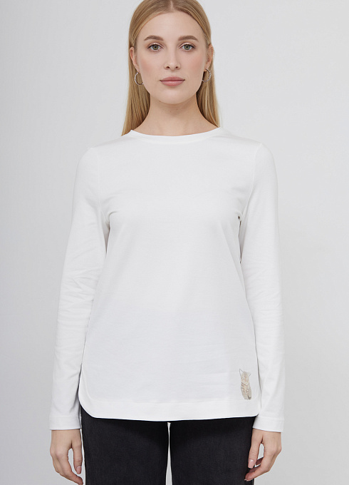 Лонгслив из хлопка с печатью женский, белый цвет
