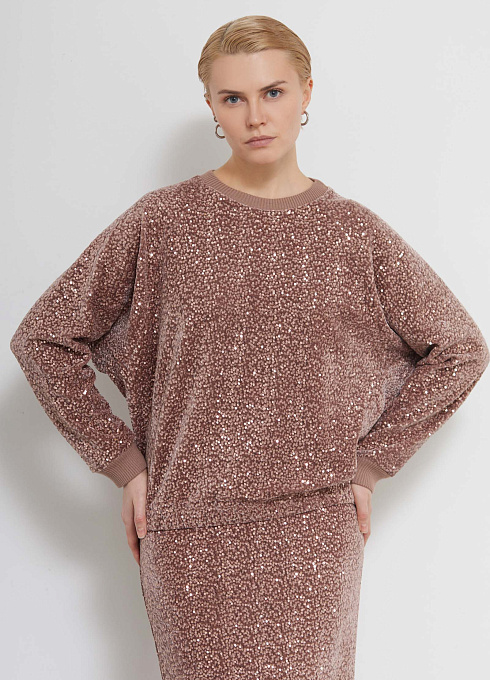 Свитшот бархатный с пайетками женский,  розовый цвет