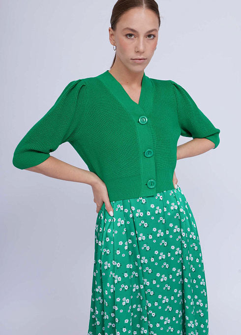 Кардиган вязаный укороченный женский,  зеленый цвет