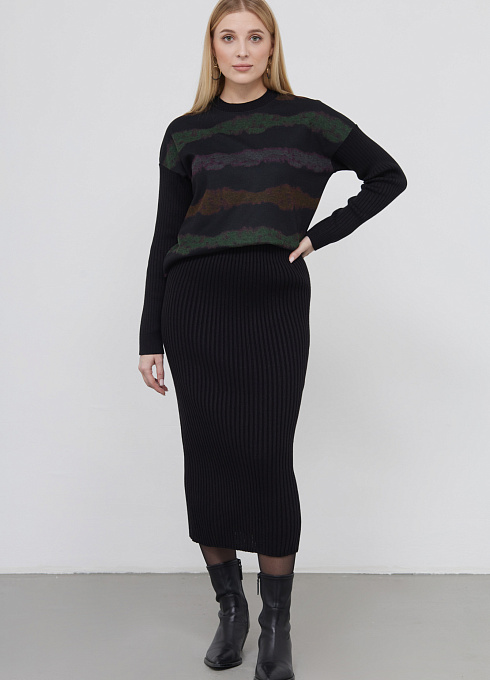 Юбка миди вязаная женская,  чёрный цвет