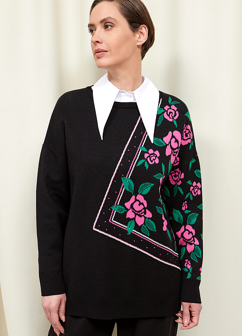Джемпер с жаккардовым рисунком женский,  чёрный цвет