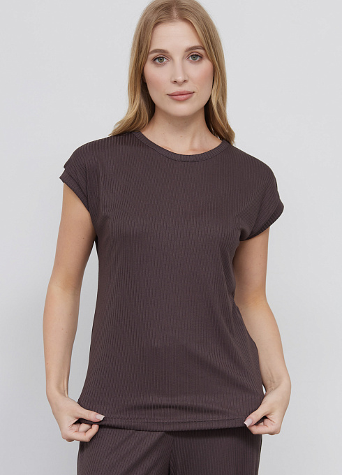 Футболка в рубчик для женщины, коричневый цвет