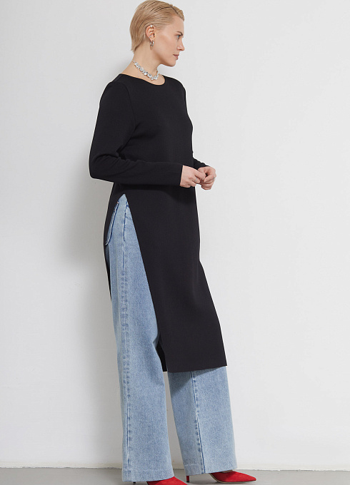 Туника трикотажная с разрезом женский,  чёрный цвет