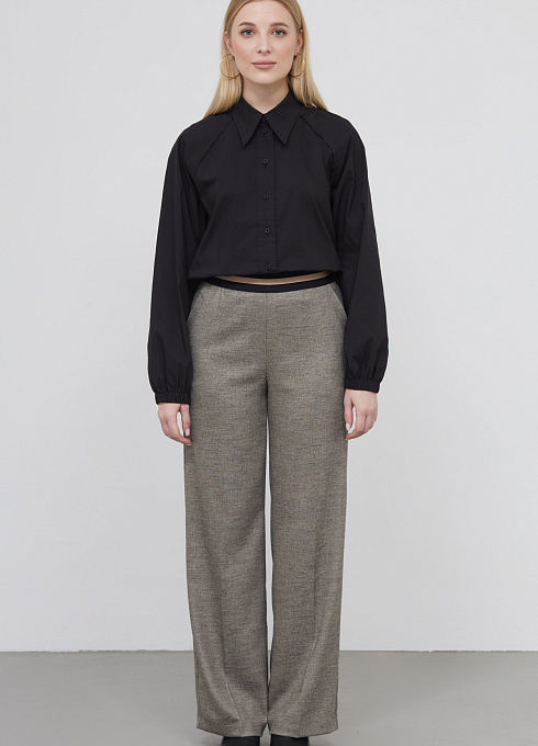 Брюки широкие на резинке женские, цвет бежевый 