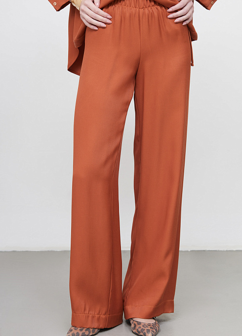 Брюки из вискозы на резинке женские, цвет оранжевый
