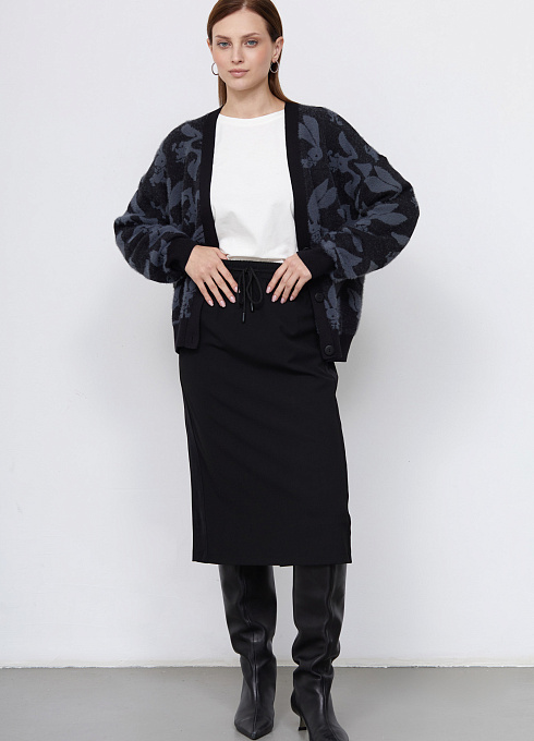 Юбка миди с лампасами женская,  чёрный цвет