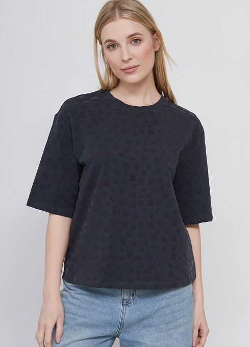 Футболка с цветочным принтом женский,  серый цвет