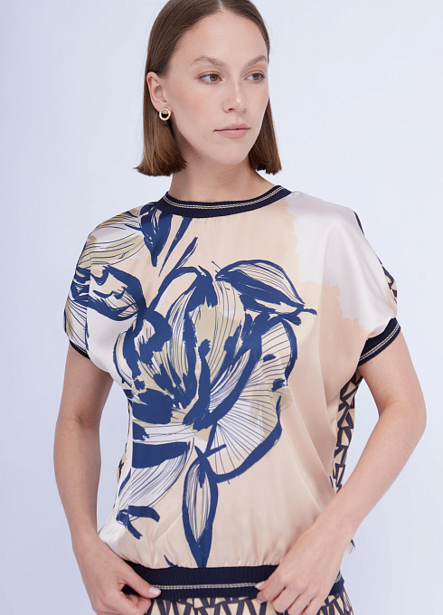 Блузка атласная с принтом женский,  многоцветный цвет