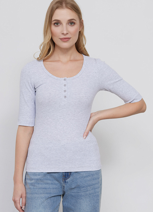 Футболка в рубчик с планкой для женщины, серый цвет