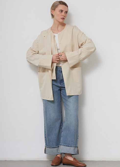 Рубашка oversize с отлетной полочкой женский, бежевый цвет