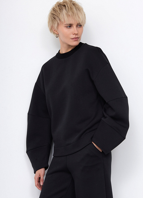 Свитшот из неопрена с принтом на спинке женский, чёрный цвет