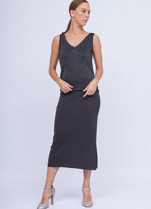 Юбка трикотажная с люрексом женская, серый цвет