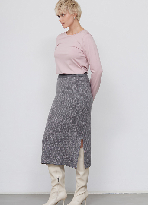 Юбка жаккардовой вязки с люрексом женская,  серый цвет