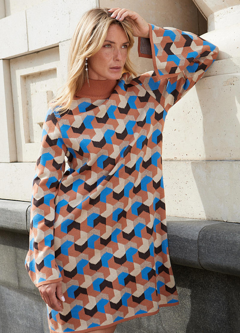 Платье жаккардовой вязки женское,  многоцветный цвет