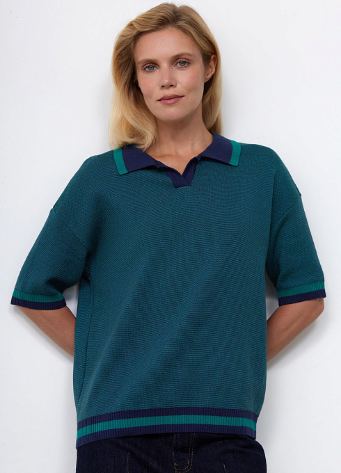 Джемпер поло с контрастным воротником женский,  многоцветный цвет