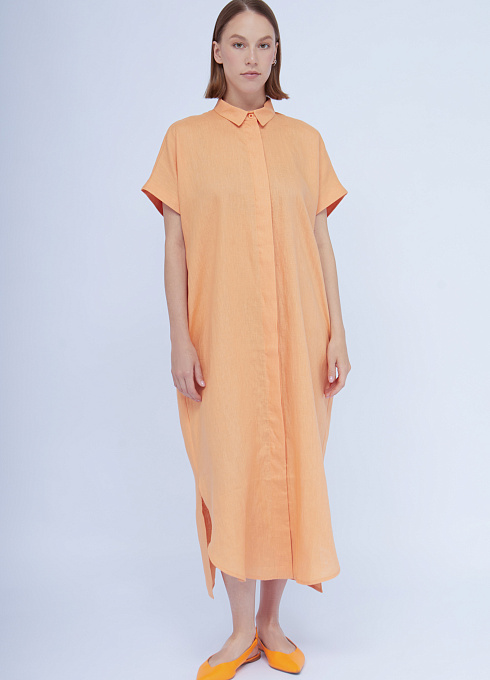 Платье oversize изо льна женское,  оранжевый цвет