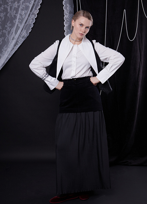 Юбка плиссе комбинированная женская,  чёрный цвет