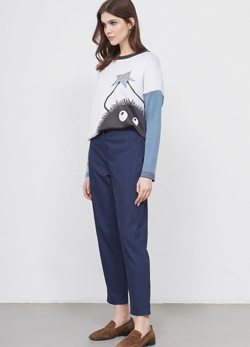 Брюки из денима укороченные женские, цвет синий 