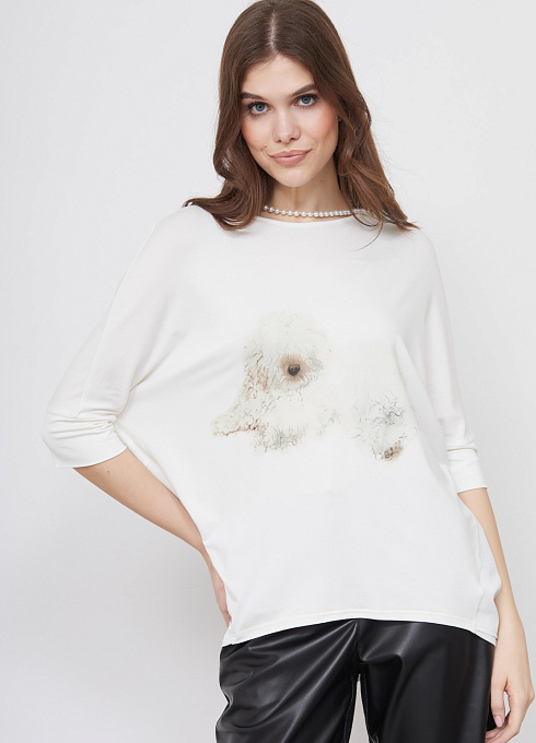 Джемпер oversize с печатью женский,  белый цвет