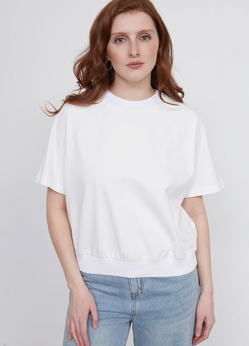 Футболка с трикотажной отделкой женский,  белый цвет