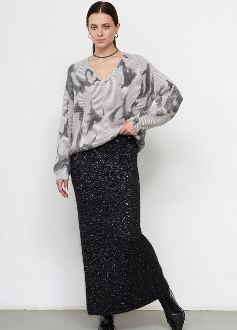 Юбка вязаная с пайетками женская,  чёрный цвет