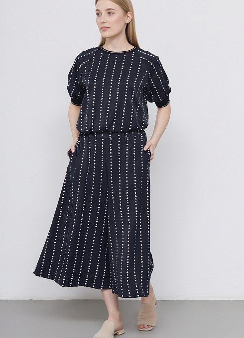 Юбка-брюки из вискозы в горошек женские, цвет чёрный