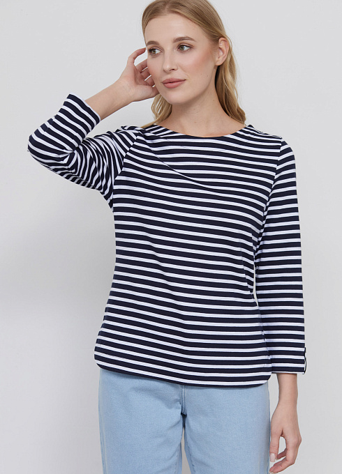 Лонгслив из хлопка в полоску женский,  синий цвет