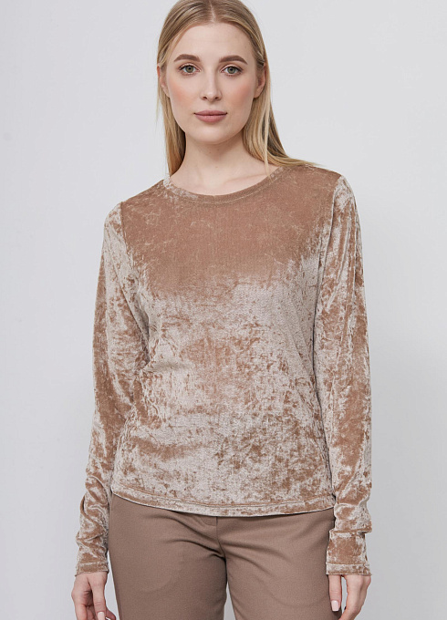 Лонгслив из бархата женский,  бежевый цвет